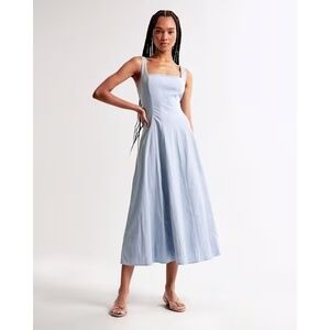 Abercrombie & Fitch Mila Fit & Flare Stretch Midi Dress Light Blue XL